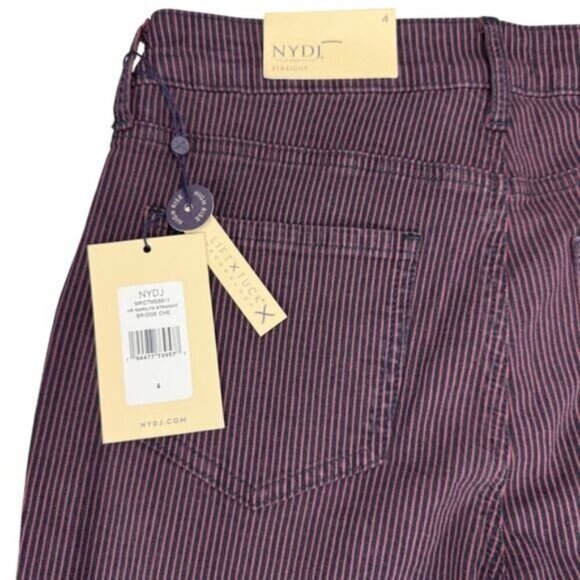 NYDJ Marilyn Bridge Cherry Stripe Straight Leg Jean Size 4 - Picture 6 of 6